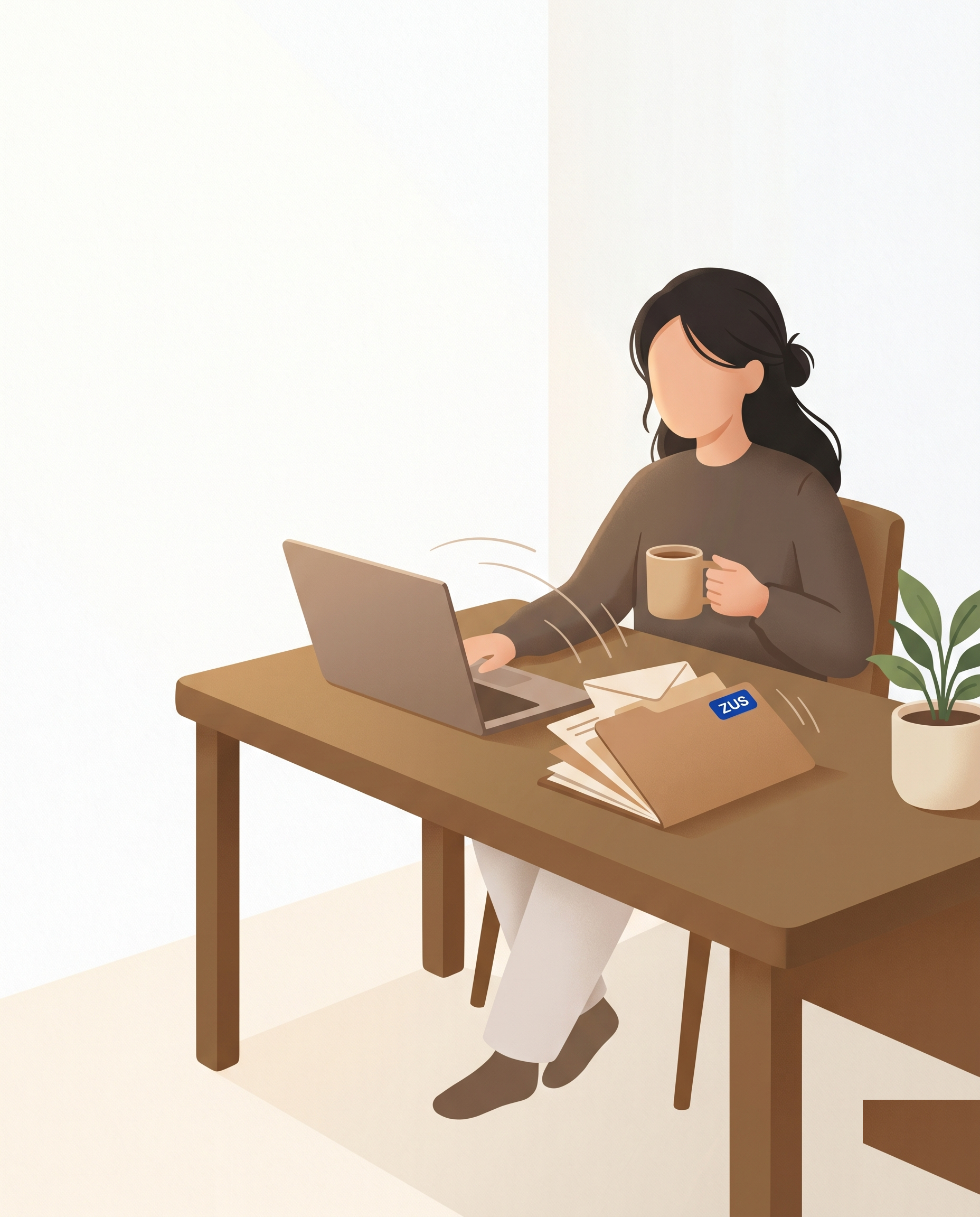 hero illustration — calm ukrainian sipping coffee while paperwork sorts itself